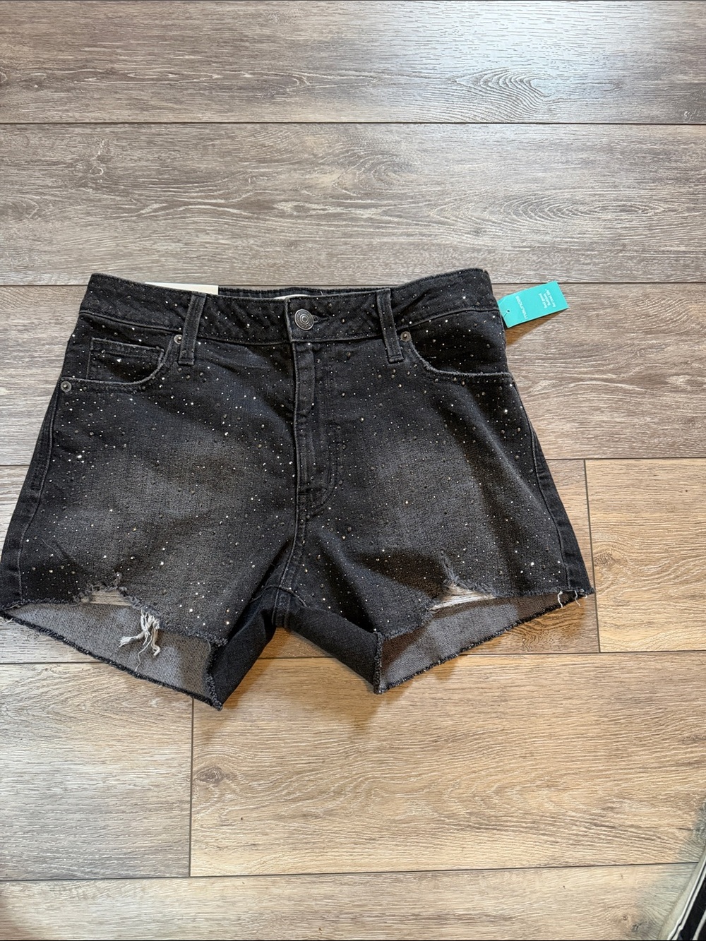 Maurices Black Distressed Denim Shorts with Sparkle Flecks